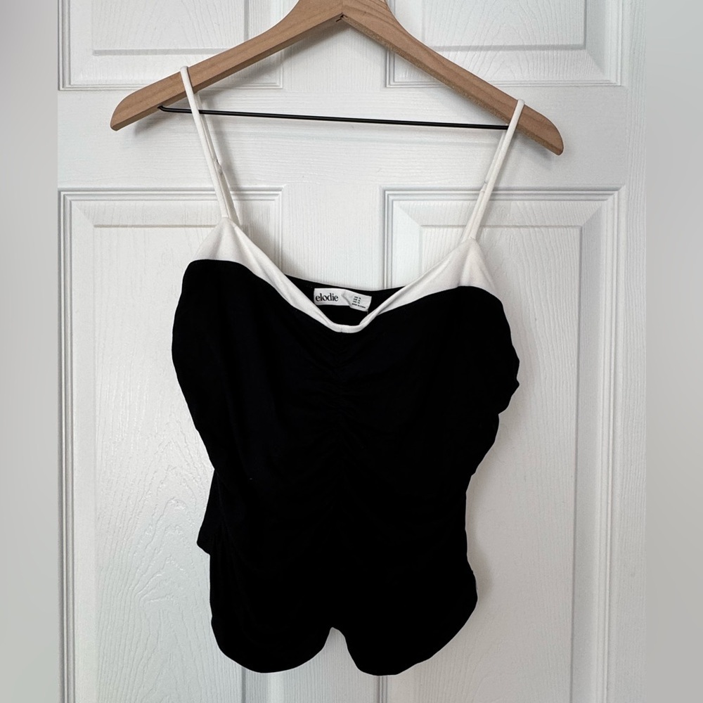 Elodie Black and White Smocked Front Tank Top blouse size XL‎ NWT